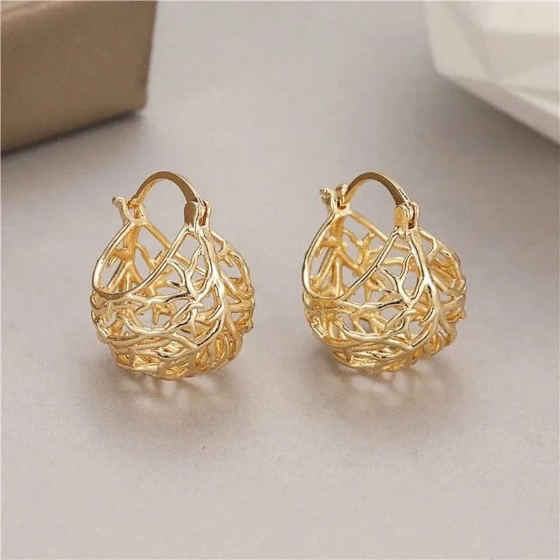 Planet Gates E2489 Huitan Gold Color Hollow Hoop Earrings Women Newly Designed Temperament Girls Ear Accessories Wedding Party Fashion Jewelry 2023
