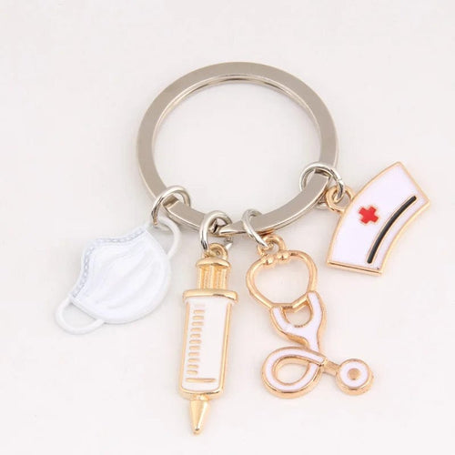 Planet Gates E3025 New Doctor Keychain Medical Tool Key Ring Injection Syringe Stethoscope Nurse Cap Key Chain Medico Gift DIY Jewelry Handmade