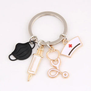 Planet Gates E3026 New Doctor Keychain Medical Tool Key Ring Injection Syringe Stethoscope Nurse Cap Key Chain Medico Gift DIY Jewelry Handmade