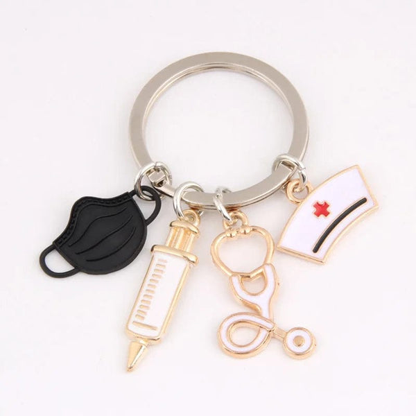 Planet Gates E3026 New Doctor Keychain Medical Tool Key Ring Injection Syringe Stethoscope Nurse Cap Key Chain Medico Gift DIY Jewelry Handmade