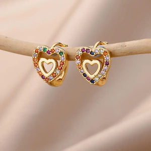 Planet Gates E3124P-12 Stainless Steel Zircon Heart Earrings For Women 2023 Trending Gold Plated Hoop Earrings Piercing Jewelry Gifts Free Shipping