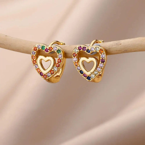 Planet Gates E3124P-12 Stainless Steel Zircon Heart Earrings For Women 2023 Trending Gold Plated Hoop Earrings Piercing Jewelry Gifts Free Shipping