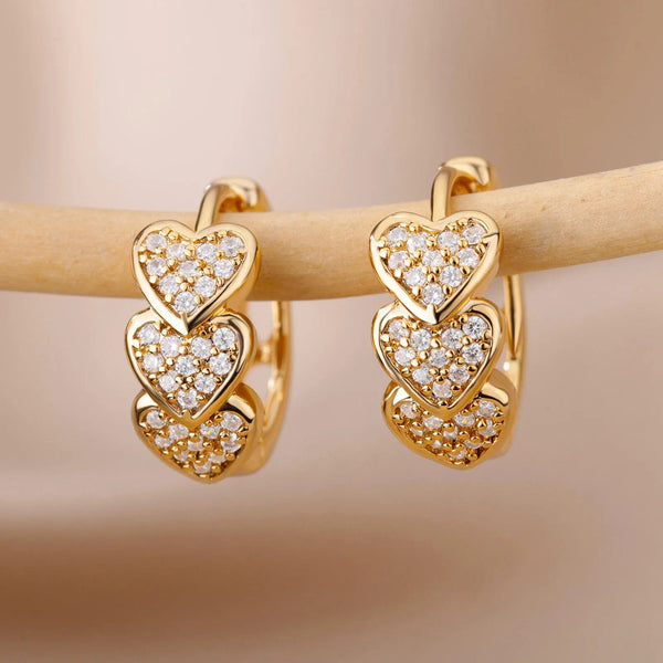 Planet Gates E3124P-12 Stainless Steel Zircon Heart Earrings For Women 2023 Trending Gold Plated Hoop Earrings Piercing Jewelry Gifts Free Shipping