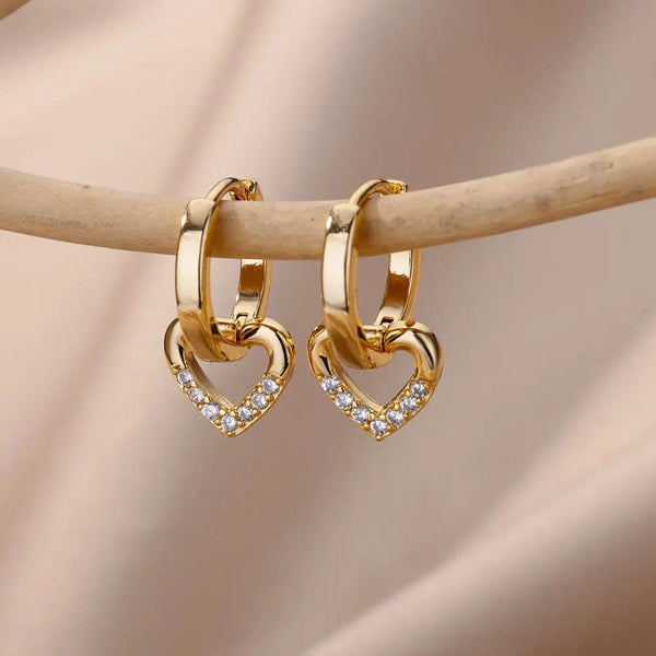 Planet Gates E3124P-12 Stainless Steel Zircon Heart Earrings For Women 2023 Trending Gold Plated Hoop Earrings Piercing Jewelry Gifts Free Shipping