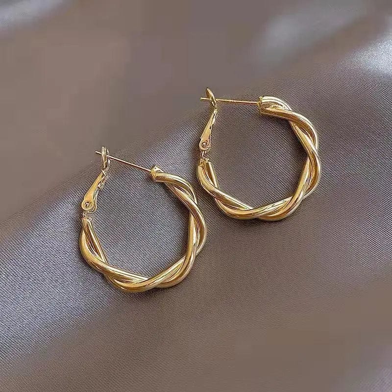 Planet Gates E4368 New Circle Twine Twists Hoop Earring for Women Simple Temperament Hyperbole Gold Color Metal Ear Jewelry Gift Aros