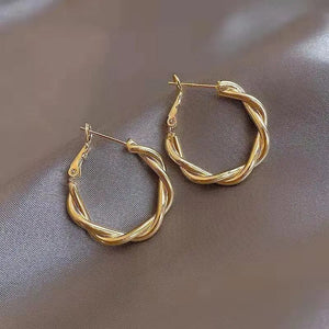 Planet Gates E4368 New Circle Twine Twists Hoop Earring for Women Simple Temperament Hyperbole Gold Color Metal Ear Jewelry Gift Aros
