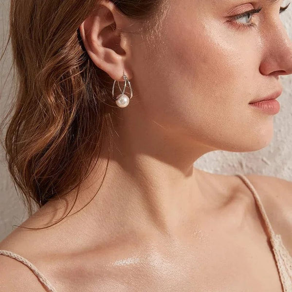 Planet Gates E935 CAOSHI Simple Elegant Hoop Earrings with Simulated Pearl Female Graceful Jewelry for Engagement Daily Party Accessories Gift