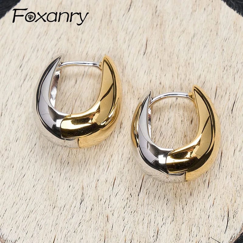 Planet Gates Earrings Foxanry Non-fading Gold Color Hoop Earrings for Women Couples Korean Cute Fashion Simple Geometric Handmade Party Jewelry Gifts