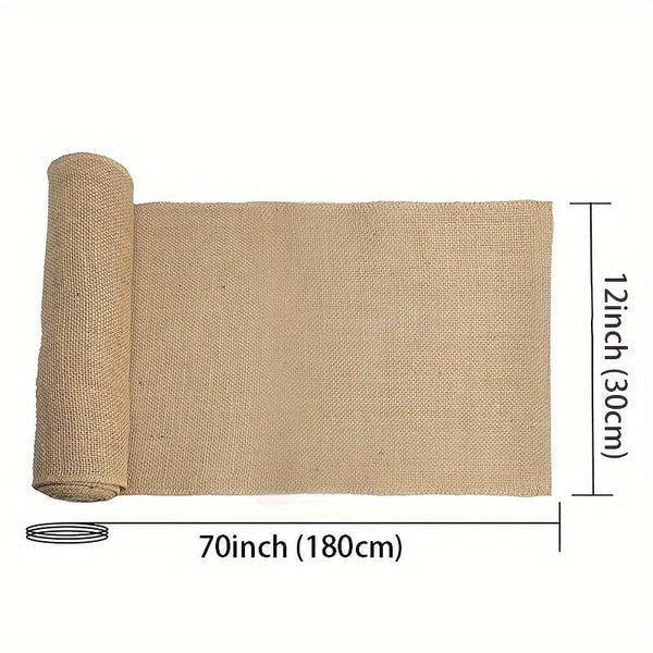 Planet Gates Earth-Yellow / 30*180cm (12*70inch) 1pc, Rustic Burlap Table Runner, Natural Linen Material, Simple Country Style Table Runner For Farm Parties & Outdoor Gatherings, Ideal For Dinning Table Decoration And Folk Decor