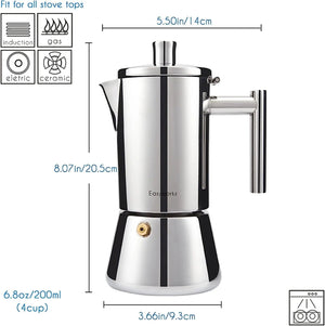 Planet Gates Easyworkz Diego Stovetop Espresso Maker Stainless Steel Italian Coffee Machine Maker 4Cup 6.8 oz Induction Moka Pot