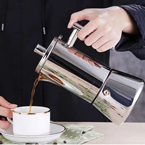 Planet Gates Easyworkz Diego Stovetop Espresso Maker Stainless Steel Italian Coffee Machine Maker 4Cup 6.8 oz Induction Moka Pot