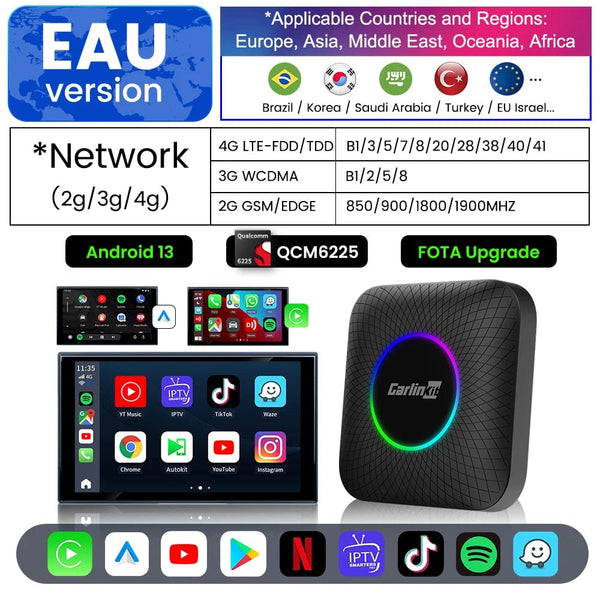 Planet Gates EAU / 8GB RAM 128GB ROM / GERMANY Carlinkit Android 13 Tv Box LED 8+128GB CarPlay Wireless Android Auto Wireless Adapter Support Youtube Netfilx IPTV Spotify GPS