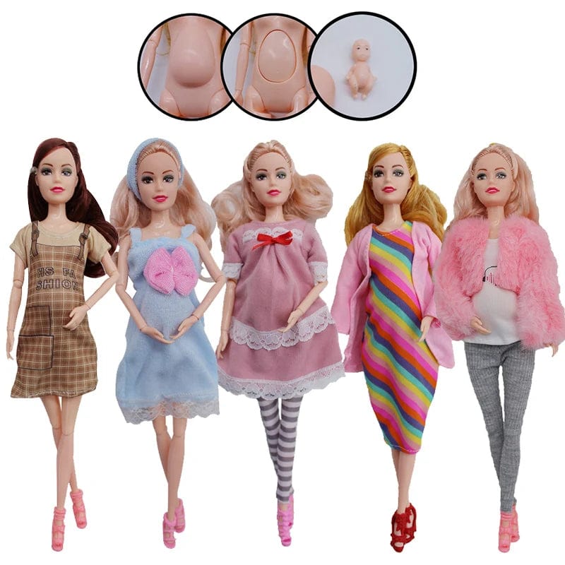 Planet Gates Educational Toy Pregnant Dolls for Children with Two Babies and Random Shoes Accessories Fashion Clothes Gift for Barbie Games
