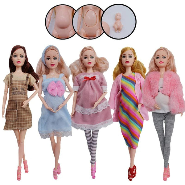 Planet Gates Educational Toy Pregnant Dolls for Children with Two Babies and Random Shoes Accessories Fashion Clothes Gift for Barbie Games