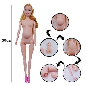 Planet Gates Educational Toy Pregnant Dolls for Children with Two Babies and Random Shoes Accessories Fashion Clothes Gift for Barbie Games