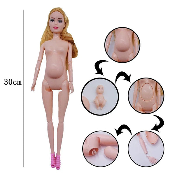 Planet Gates Educational Toy Pregnant Dolls for Children with Two Babies and Random Shoes Accessories Fashion Clothes Gift for Barbie Games