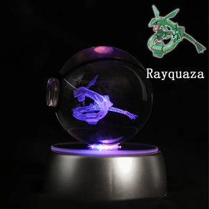 Planet Gates Eevee Pokemon 3D Crystal Ball Figure Engraving Pikachu Charizard Gengar With LED Light Base Anime Glass Ball Child Gift Toy
