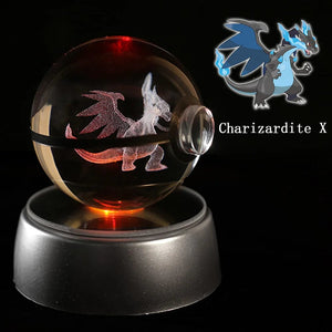 Planet Gates Eevee Pokemon 3D Crystal Ball Figure Engraving Pikachu Charizard Gengar With LED Light Base Anime Glass Ball Child Gift Toy