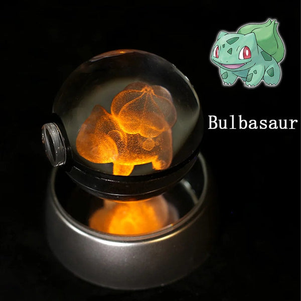 Planet Gates Eevee Pokemon 3D Crystal Ball Figure Engraving Pikachu Charizard Gengar With LED Light Base Anime Glass Ball Child Gift Toy