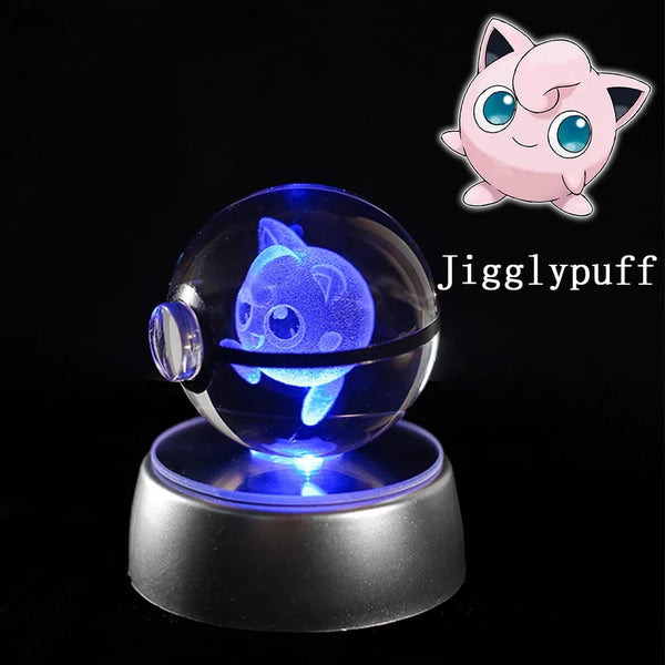 Planet Gates Eevee Pokemon 3D Crystal Ball Figure Engraving Pikachu Charizard Gengar With LED Light Base Anime Glass Ball Child Gift Toy