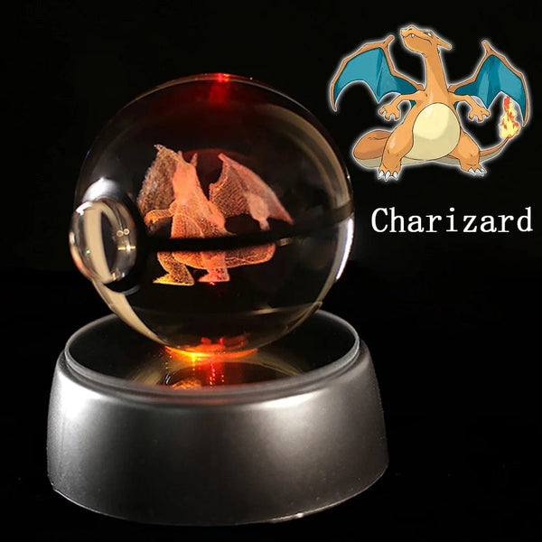 Planet Gates Eevee Pokemon 3D Crystal Ball Figure Engraving Pikachu Charizard Gengar With LED Light Base Anime Glass Ball Child Gift Toy