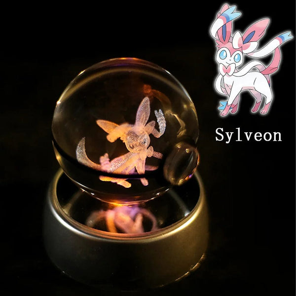 Planet Gates Eevee Pokemon 3D Crystal Ball Figure Engraving Pikachu Charizard Gengar With LED Light Base Anime Glass Ball Child Gift Toy
