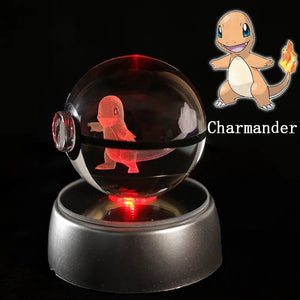 Planet Gates Eevee Pokemon 3D Crystal Ball Figure Engraving Pikachu Charizard Gengar With LED Light Base Anime Glass Ball Child Gift Toy