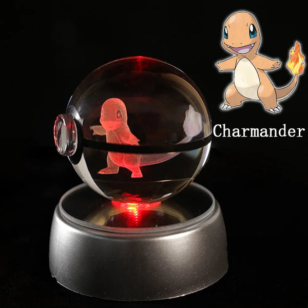 Planet Gates Eevee Pokemon 3D Crystal Ball Figure Engraving Pikachu Charizard Gengar With LED Light Base Anime Glass Ball Child Gift Toy