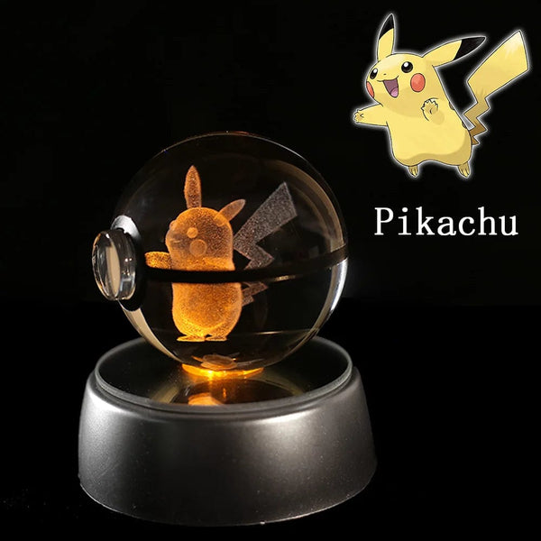 Planet Gates Eevee Pokemon 3D Crystal Ball Figure Engraving Pikachu Charizard Gengar With LED Light Base Anime Glass Ball Child Gift Toy