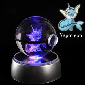 Planet Gates Eevee Pokemon 3D Crystal Ball Figure Engraving Pikachu Charizard Gengar With LED Light Base Anime Glass Ball Child Gift Toy