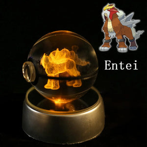 Planet Gates Eevee Pokemon 3D Crystal Ball Figure Engraving Pikachu Charizard Gengar With LED Light Base Anime Glass Ball Child Gift Toy