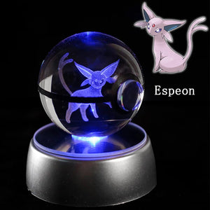 Planet Gates Eevee Pokemon 3D Crystal Ball Figure Engraving Pikachu Charizard Gengar With LED Light Base Anime Glass Ball Child Gift Toy