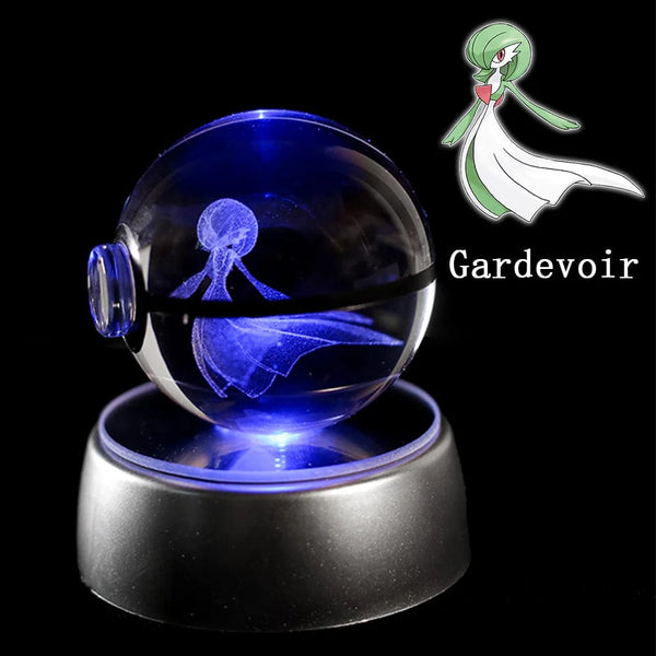 Planet Gates Eevee Pokemon 3D Crystal Ball Figure Engraving Pikachu Charizard Gengar With LED Light Base Anime Glass Ball Child Gift Toy