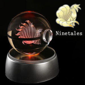 Planet Gates Eevee Pokemon 3D Crystal Ball Figure Engraving Pikachu Charizard Gengar With LED Light Base Anime Glass Ball Child Gift Toy