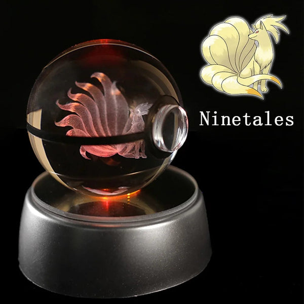 Planet Gates Eevee Pokemon 3D Crystal Ball Figure Engraving Pikachu Charizard Gengar With LED Light Base Anime Glass Ball Child Gift Toy