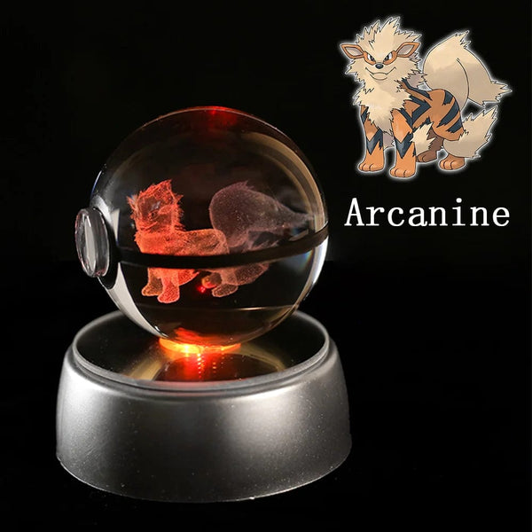 Planet Gates Eevee Pokemon 3D Crystal Ball Figure Engraving Pikachu Charizard Gengar With LED Light Base Anime Glass Ball Child Gift Toy