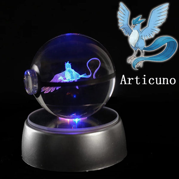 Planet Gates Eevee Pokemon 3D Crystal Ball Figure Engraving Pikachu Charizard Gengar With LED Light Base Anime Glass Ball Child Gift Toy