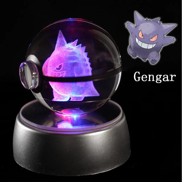 Planet Gates Eevee Pokemon 3D Crystal Ball Figure Engraving Pikachu Charizard Gengar With LED Light Base Anime Glass Ball Child Gift Toy