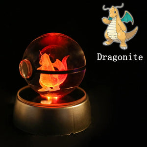 Planet Gates Eevee Pokemon 3D Crystal Ball Figure Engraving Pikachu Charizard Gengar With LED Light Base Anime Glass Ball Child Gift Toy