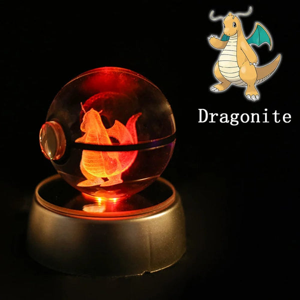 Planet Gates Eevee Pokemon 3D Crystal Ball Figure Engraving Pikachu Charizard Gengar With LED Light Base Anime Glass Ball Child Gift Toy