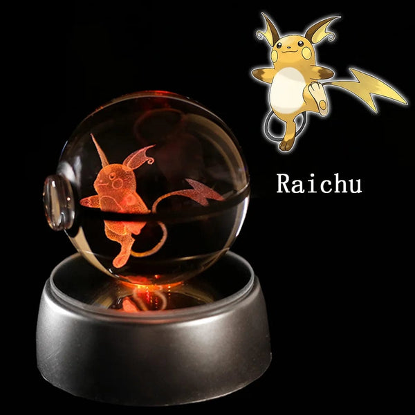 Planet Gates Eevee Pokemon 3D Crystal Ball Figure Engraving Pikachu Charizard Gengar With LED Light Base Anime Glass Ball Child Gift Toy