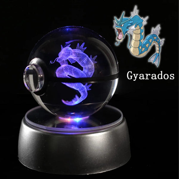 Planet Gates Eevee Pokemon 3D Crystal Ball Figure Engraving Pikachu Charizard Gengar With LED Light Base Anime Glass Ball Child Gift Toy