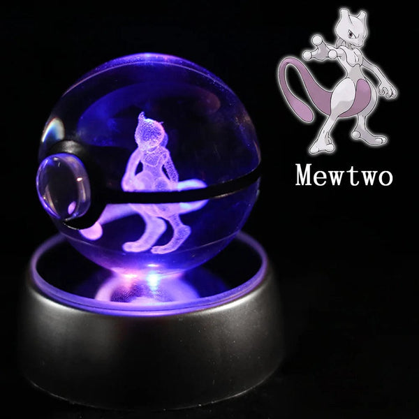 Planet Gates Eevee Pokemon 3D Crystal Ball Figure Engraving Pikachu Charizard Gengar With LED Light Base Anime Glass Ball Child Gift Toy