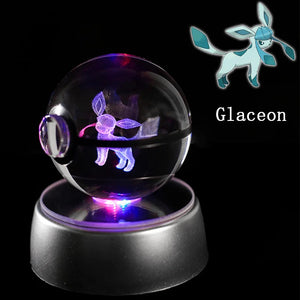 Planet Gates Eevee Pokemon 3D Crystal Ball Figure Engraving Pikachu Charizard Gengar With LED Light Base Anime Glass Ball Child Gift Toy