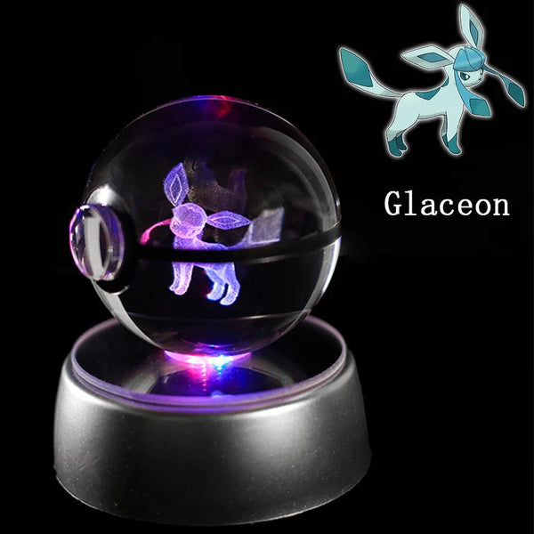 Planet Gates Eevee Pokemon 3D Crystal Ball Figure Engraving Pikachu Charizard Gengar With LED Light Base Anime Glass Ball Child Gift Toy