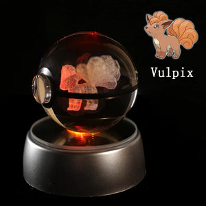 Planet Gates Eevee Pokemon 3D Crystal Ball Figure Engraving Pikachu Charizard Gengar With LED Light Base Anime Glass Ball Child Gift Toy