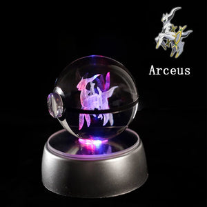 Planet Gates Eevee Pokemon 3D Crystal Ball Figure Engraving Pikachu Charizard Gengar With LED Light Base Anime Glass Ball Child Gift Toy