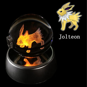 Planet Gates Eevee Pokemon 3D Crystal Ball Figure Engraving Pikachu Charizard Gengar With LED Light Base Anime Glass Ball Child Gift Toy