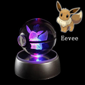 Planet Gates Eevee Pokemon 3D Crystal Ball Figure Engraving Pikachu Charizard Gengar With LED Light Base Anime Glass Ball Child Gift Toy