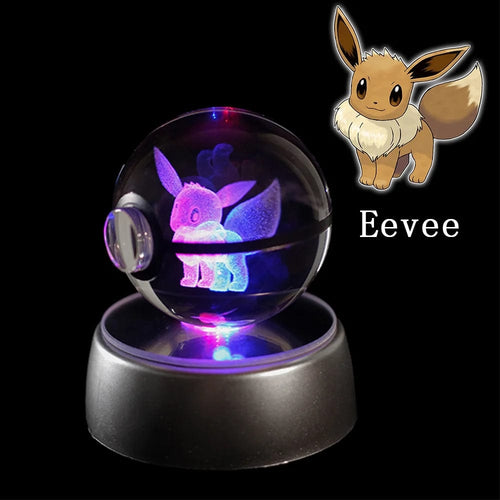 Planet Gates Eevee Pokemon 3D Crystal Ball Figure Engraving Pikachu Charizard Gengar With LED Light Base Anime Glass Ball Child Gift Toy